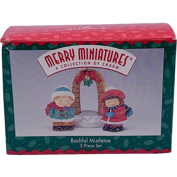 1996 Hallmark Merry Miniatures Bashful Mistletoe Premiere Event Ornament Set - Picture 1 of 12